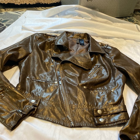 Bisou Bisou sheen look Moto jacket size L but runs small - Picture 1 of 12